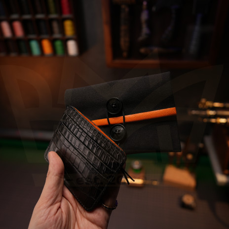 Картхолдер из крокодила Black+Orange
